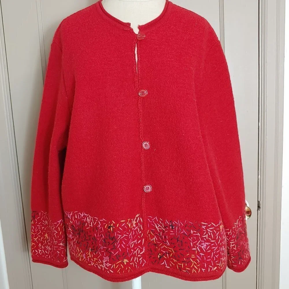 Vintage Sigrid Olson Sweater‎ Embroidered Shetland Wool Cardigan Boho Lagenlook